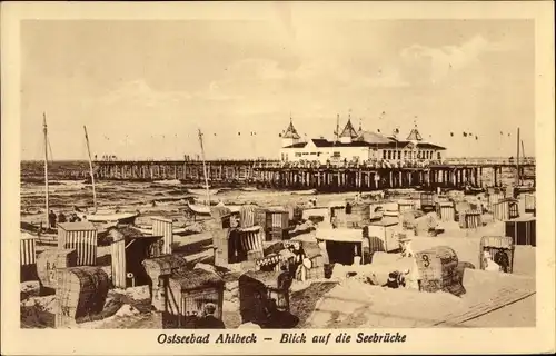 Ak Ostseebad Ahlbeck Heringsdorf auf Usedom, Seebrücke, Strand