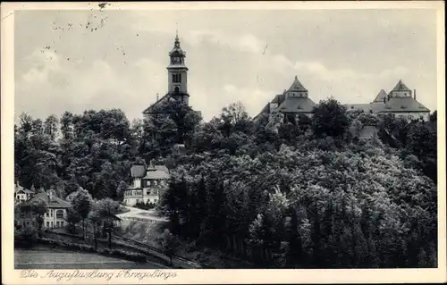 Ak Augustusburg im Erzgebirge, Blick zum Schloss Augustusburg, Kirche