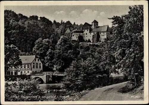 Ak Rauenstein Pockau Lengefeld im Erzgebirge Sachsen, Schloss, Brücke, Fluss