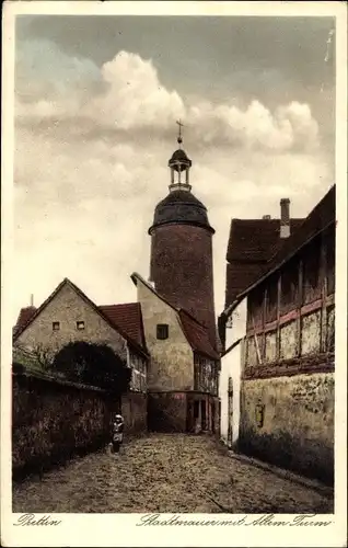 Ak Stadt Prettin Annaburg im Kreis Wittenberg, Stadtmauer mit altem Turm