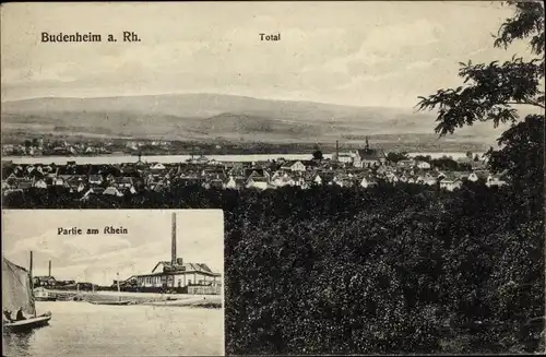 Ak Budenheim in Rheinland Pfalz, Totale, Rheinpartie