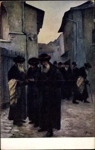 Judaika Künstler Ak Juden in einer Ortschaft