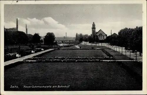 Ak Zeitz im Burgenlandkreis, Neuer Schmuckplatz am Bahnhof