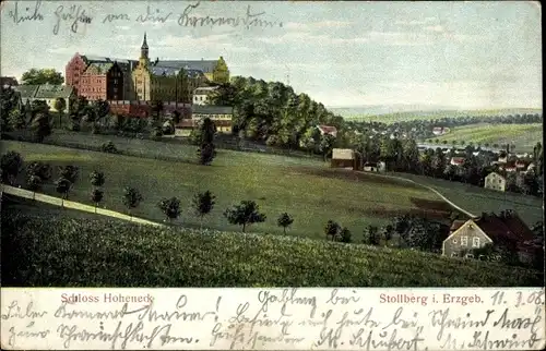 Relief Ak Stollberg im Erzgebirge, Blick auf Schloss Hoheneck