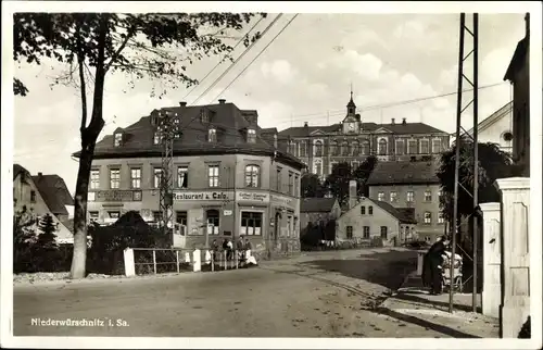 Ak Niederwürschnitz Lugau Sachsen, Straßenpartie, Restaurant Cafe