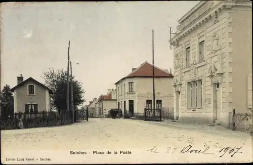 Ak Seiches Maine et Loire, Place de la Poste