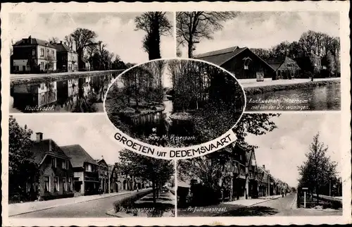 Ak Dedemsvaart Overijssel, Koninklijke Kweekerij Moerheim, Hoofdvaart, Pr. Julianastraat