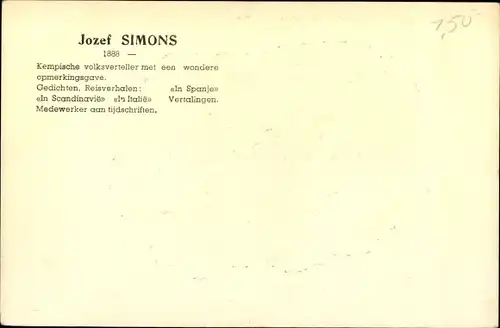 Künstler Ak Jozef Simons, Flämischer Schriftsteller