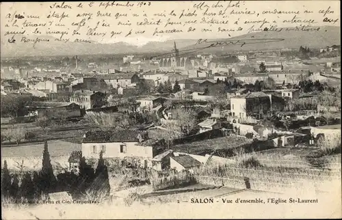 Ak Salon de Provence Bouches du Rhône, Teilansicht mit Kirche St. Laurent