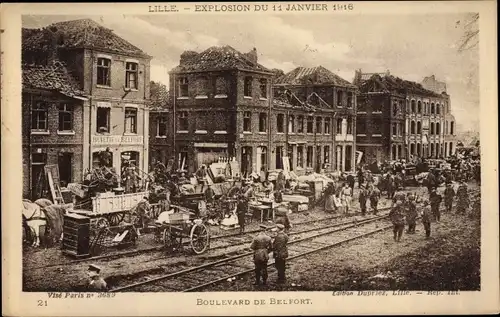 Ak Lille Nord, Explosion du 11. Janvier 1916, Boulevard de Belfort