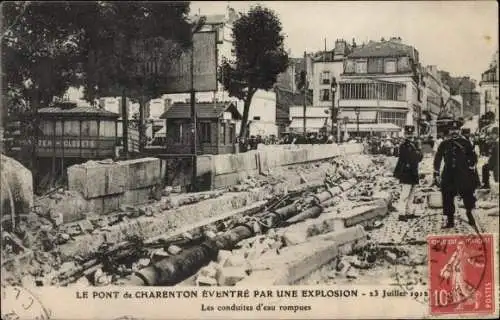Ak Charenton Val-de-Marne, zerstörte Brücke nach Explosion