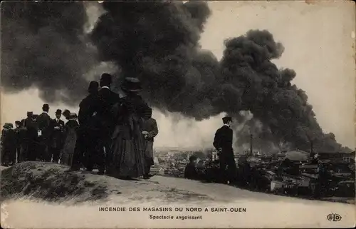 Ak Saint Ouen Seine Saint Denis, Incendie des Magasins du Nord