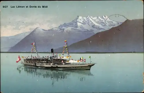 Ak Lac Leman et Dents du Midi, Salondampfer