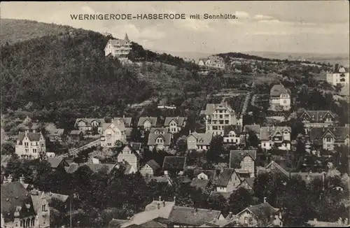 Ak Hasserode Wernigerode am Harz, Teilansicht mit Sennhütte