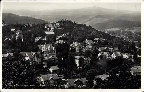 Ak Wernigerode am Harz, Blick nach dem Brocken