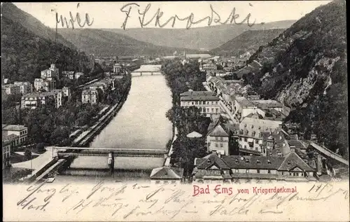 Ak Bad Ems an der Lahn, Blick vom Kriegerdenkmal