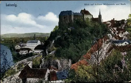 Ak Leisnig in Sachsen, Blick auf Schloss Mildenstein und Stadt