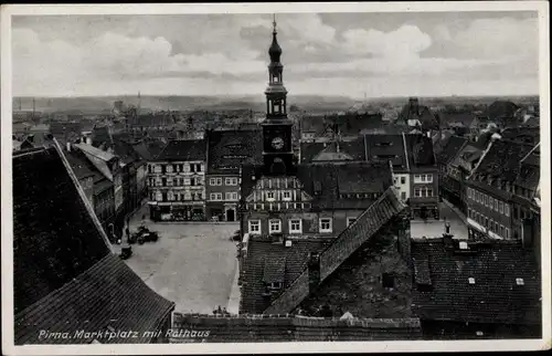 Ak Pirna an der Elbe, Marktplatz mit Rathaus