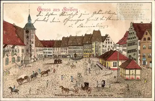 Künstler Ak Freiberg in Sachsen, Freiberger Obermarkt um das Jahr 1790