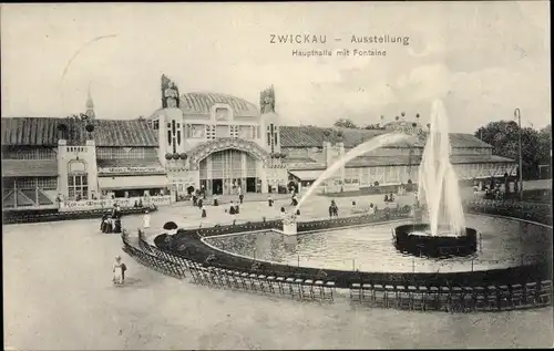 Künstler Ak  Zwickau in Sachsen, Gewerbe Ausstellung, Haupthalle mit Fontaine