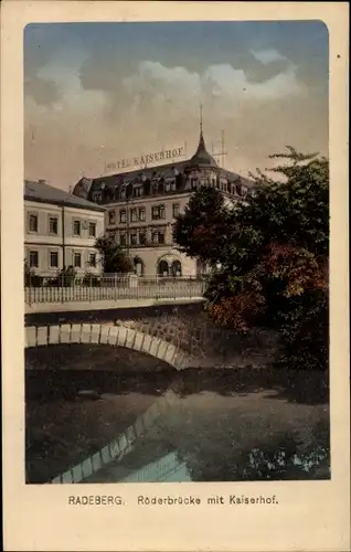 Ak Radeberg Sachsen, Röderbrücke mit Hotel Kaiserhof