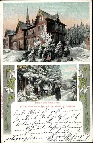 Ak Grünhain Sachsen, Genesungsheim, Partie aus dem Park