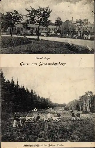 Ak Großvoigtsberg Großschirma in Sachsen, Barackenlager, Gefechtsschießstand im Zellaer Wald