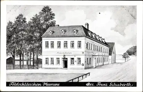 Künstler Ak Meerane in Sachsen, Gasthof Feldschlößchen, Bes. Franz Schuberth