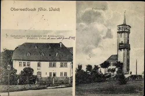 Ak Oberweißbach im Weißbachtal Thüringen, Fröbelturm, Geburtshaus von Friedrich Fröbel