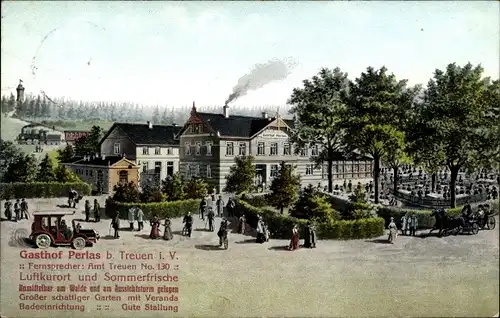Ak Perlas Treuen im Vogtland Sachsen, Sommerfrische Perlas, Auto, Kutsche