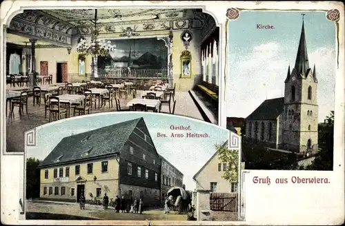 Ak Oberwiera in Sachsen, Kirche, Gasthof, Innenansicht