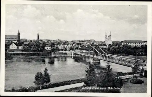 Ak Brzeg Brieg Schlesien, Oderbrücke, Panorama