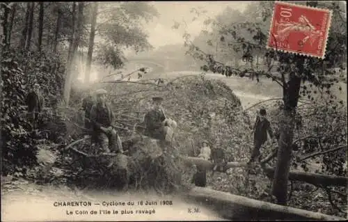 Ak Charenton Val de Marne, Cyclone du 16 Juin 1908, Le Coin de l'ile le plus ravagé