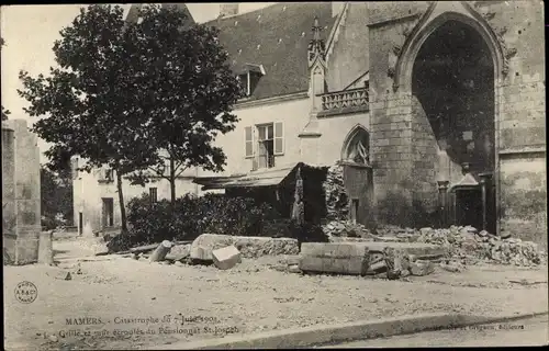 Ak Mamers Sarthe, Catastrophe du 7 Juin 1904, Grille et mur ecroules du Pensionnat St. Joseph
