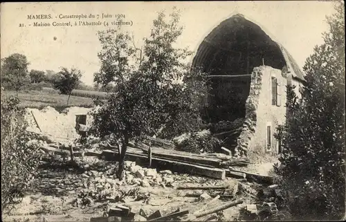 Ak Mamers Sarthe, Catastrophe du 7 Juin 1904, Maison Contrel, à l'Abattoir