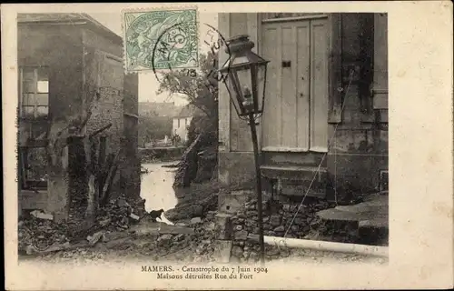 Ak Mamers Sarthe, Catastrophe du 7 Juin 1904, Maisons détruites Rue du Fort