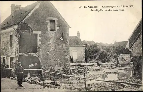 Ak Mamers Sarthe, Catastrophe du 7 Juin 1904, Les dégâts rue des Ormeaux