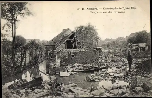 Ak Mamers Sarthe, Catastrophe du 7 Juin 1904, Vue prise rue des Ormeaux