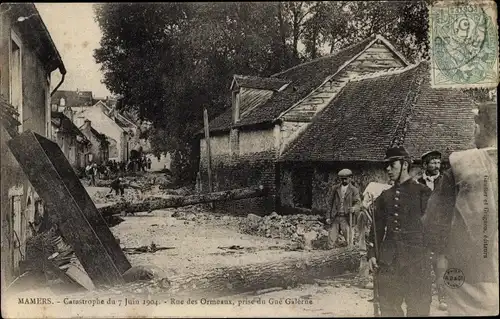 Ak Mamers Sarthe, Catastrophe du 7 Juin 1904, Rue des Ormeaux, prise du Gué Galerne