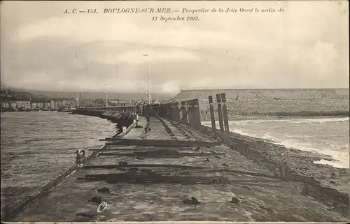 Ak Boulogne sur Mer Pas de Calais, zerstörte Seebrücke, 11. September 1903