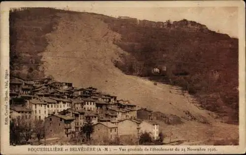 Ak Roquebillière Alpes Maritimes, Vue de la catastrophe 1926, Village de Bellevedere