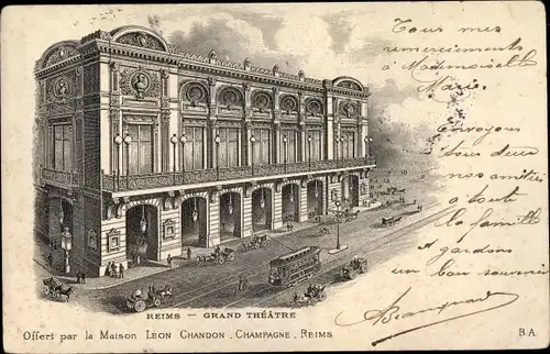 Ak Reims Marne, Grand Théâtre, Cave des Cognacs