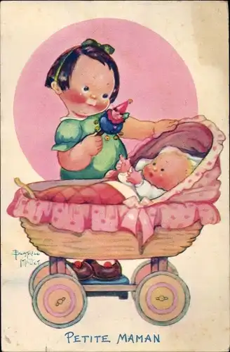 Künstler Ak Mallet, Beatrice, Petite Maman, Mädchen mit Rassel, Baby