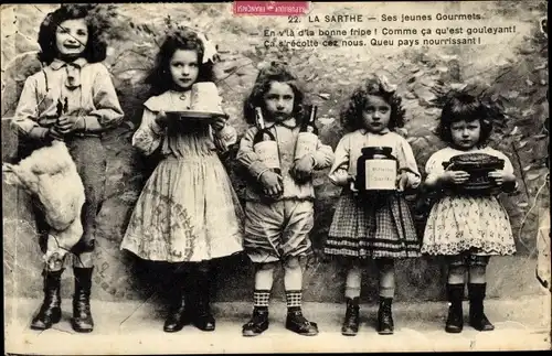 Ak La Sarthe, ses jeunes Gourmets, Kinder mit Nahrungsmitteln
