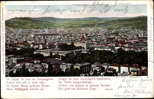 Gedicht Litho Stuttgart am Neckar, Gesamtansicht, Gerock.