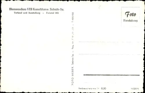 Ak Sebnitz Sächsische Schweiz, Blumenschau VEB Kunstblume, Verkauf und Ausstellung