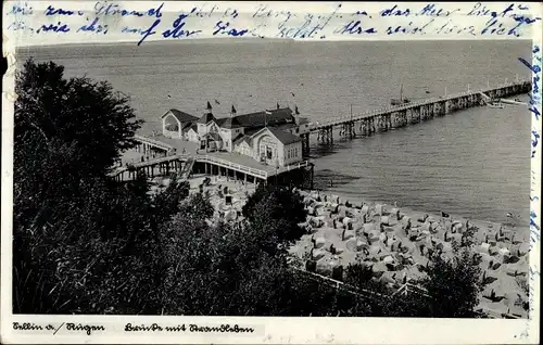 Ak Ostseebad Sellin auf Rügen, Brücke, Strandleben