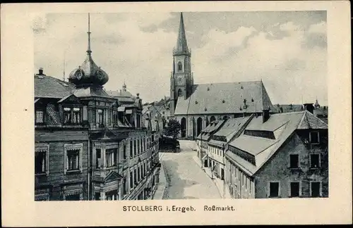 Ak Stollberg im Erzgebirge, Roßmarkt, Kirche