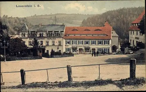 Ak Lauenstein Altenberg im Erzgebirge, Straßenpartie, Hotel Stadt Teplitz