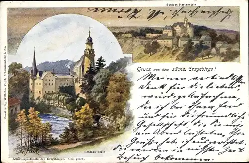Künstler Litho Falk, G., Hartenstein im Erzgebirge, Schloss Stein, Schloss Hartenstein